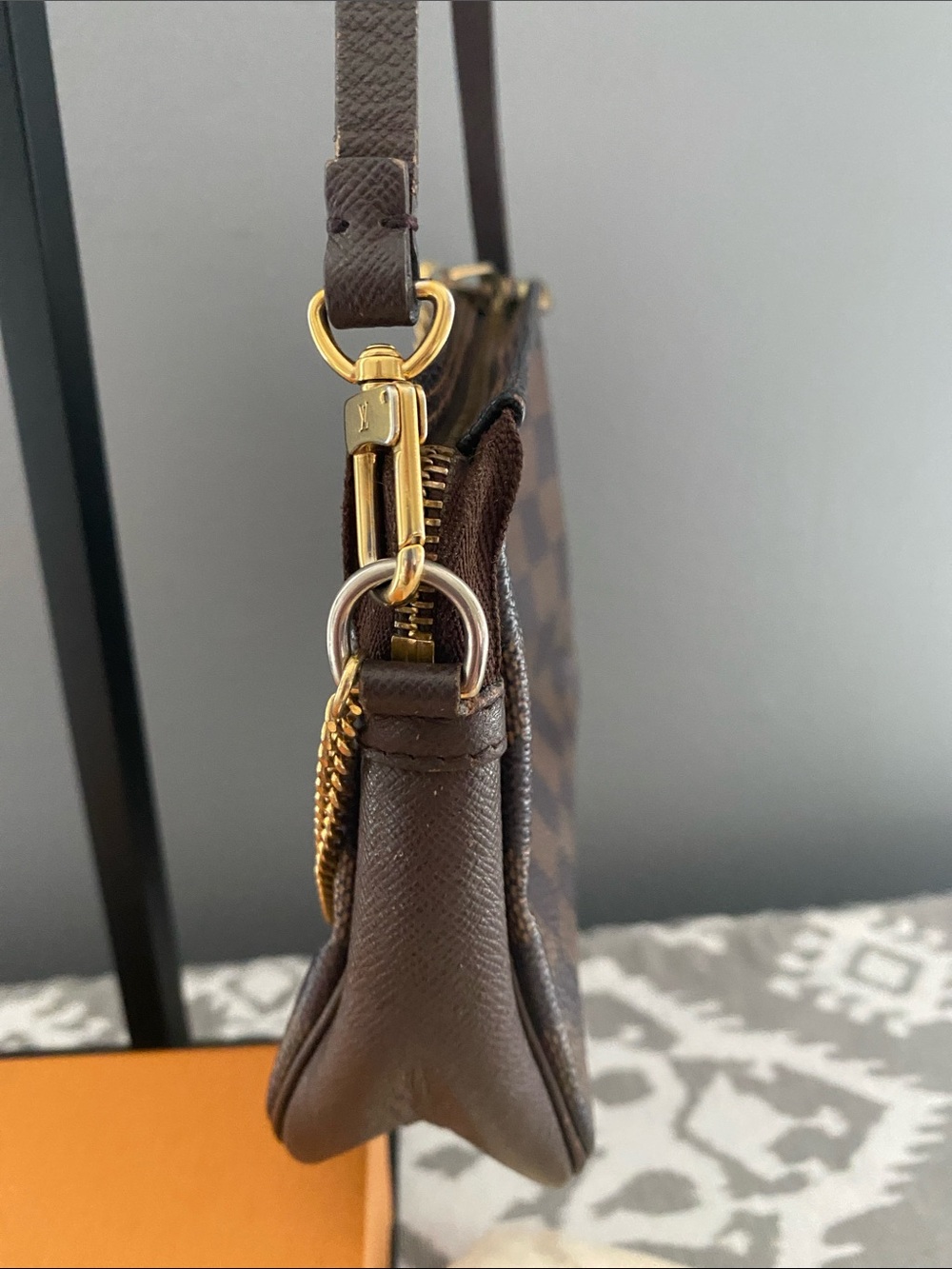 Louis Vuitton Damier Ebene Trousse Pochette w/Authentic Strap & Chain w/COA - Picture 13 of 14